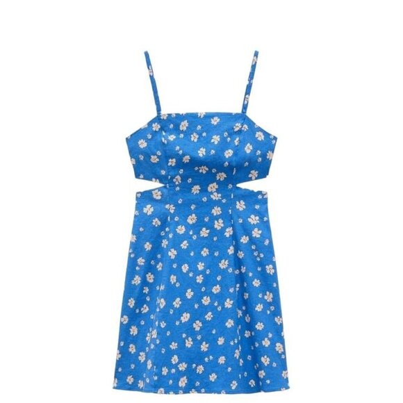 ZARA PRINTED DRESS WITH CUTOUTS BLUE/WHITE SIZE S | 8372/092/044 - Picture 2 of 5